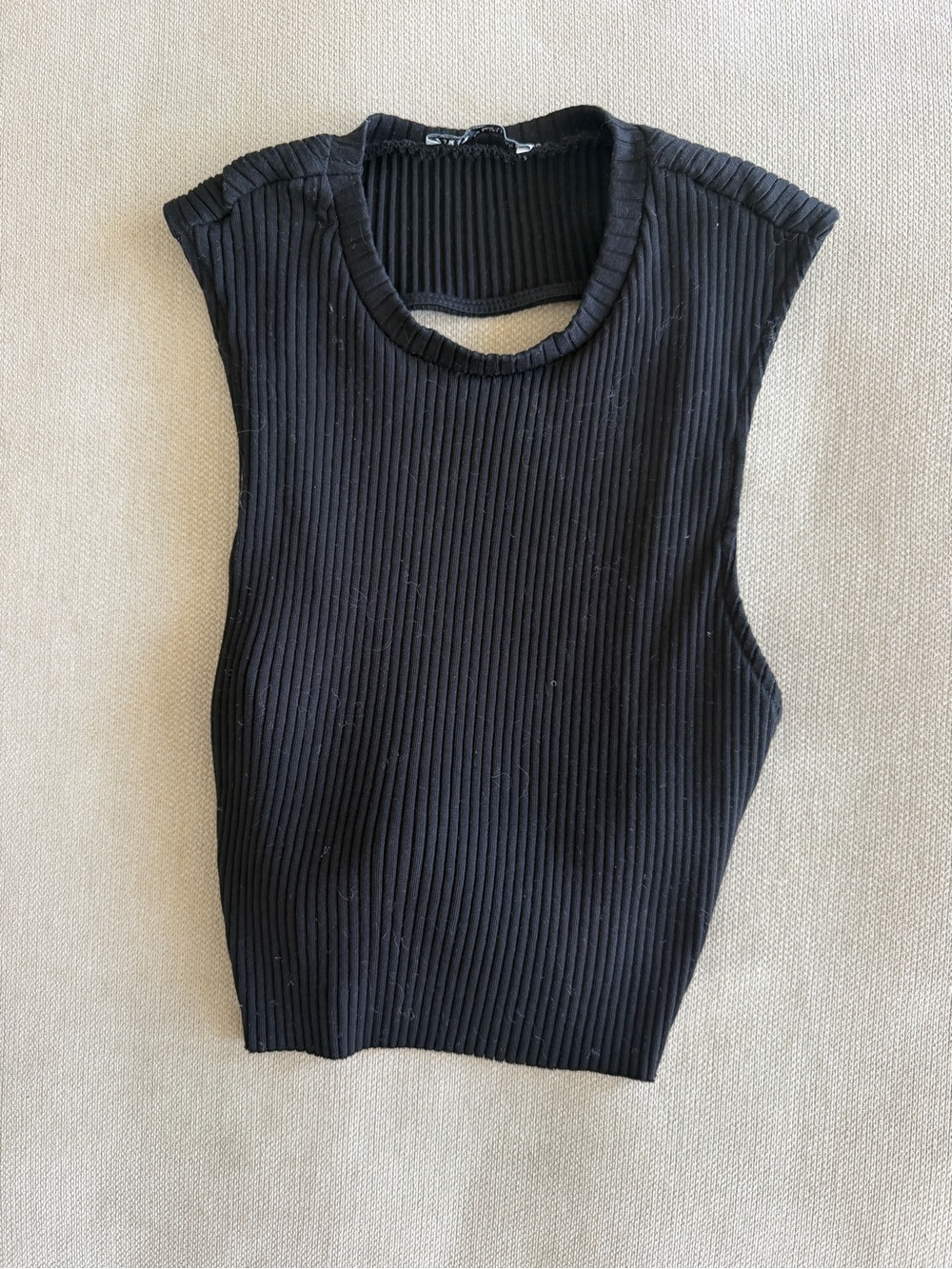 Zara Black Ribbed Cutout Tie-Back Top – L (fits M)